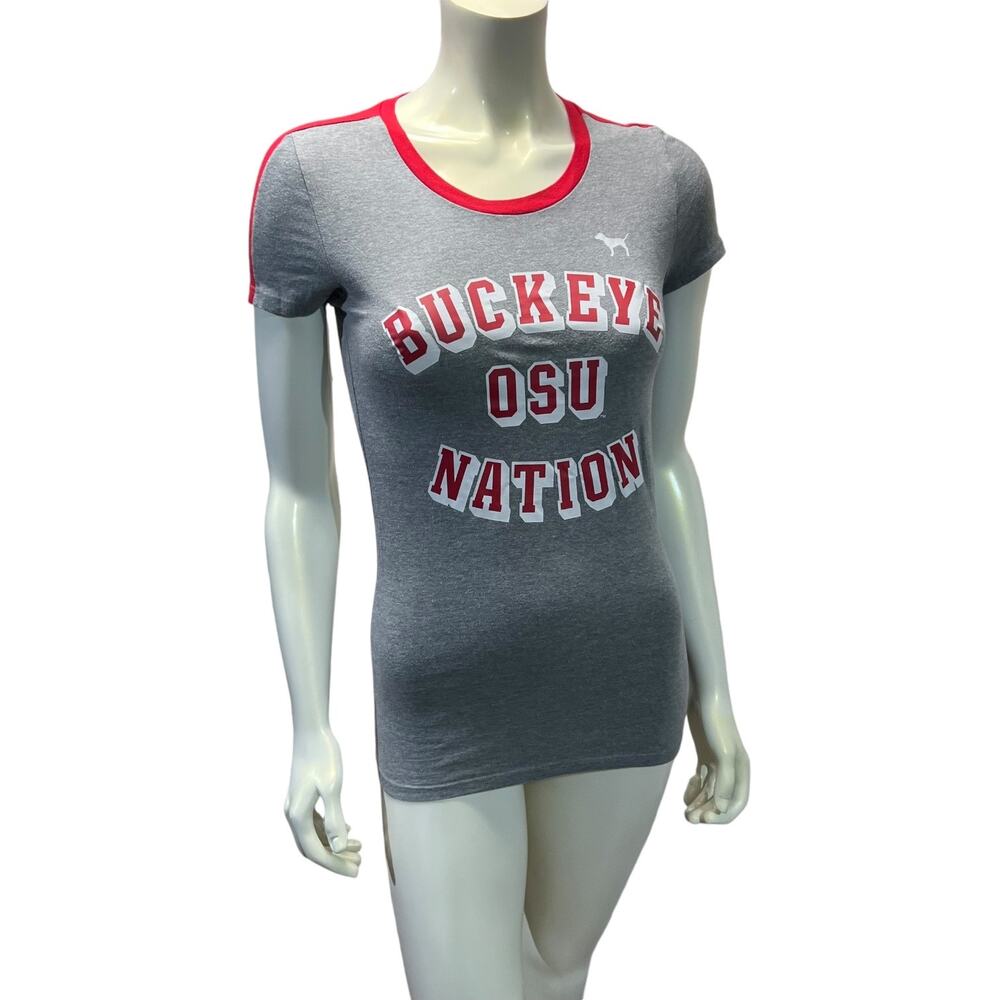 PINK Victoria's Secret OSU Buckeye Nation Gray Red Tee Athletic Small - Picture 9 of 12
